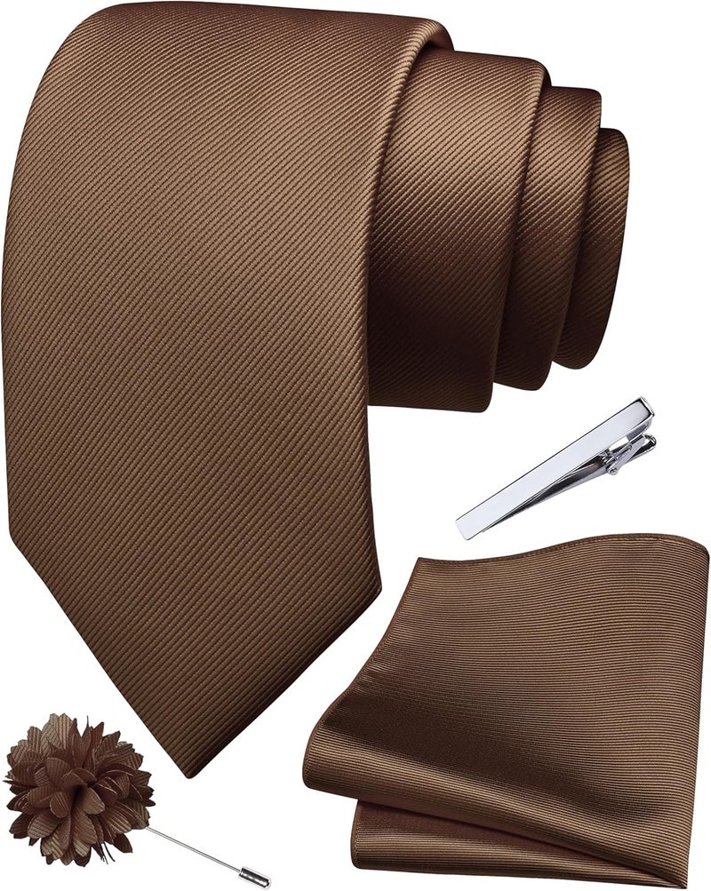 Branduce 3.15"（8cm） Solid Formal Tie and Pocket Square Plain Necktie Lapel Pin and Tie Clip Set for Men - Image 1